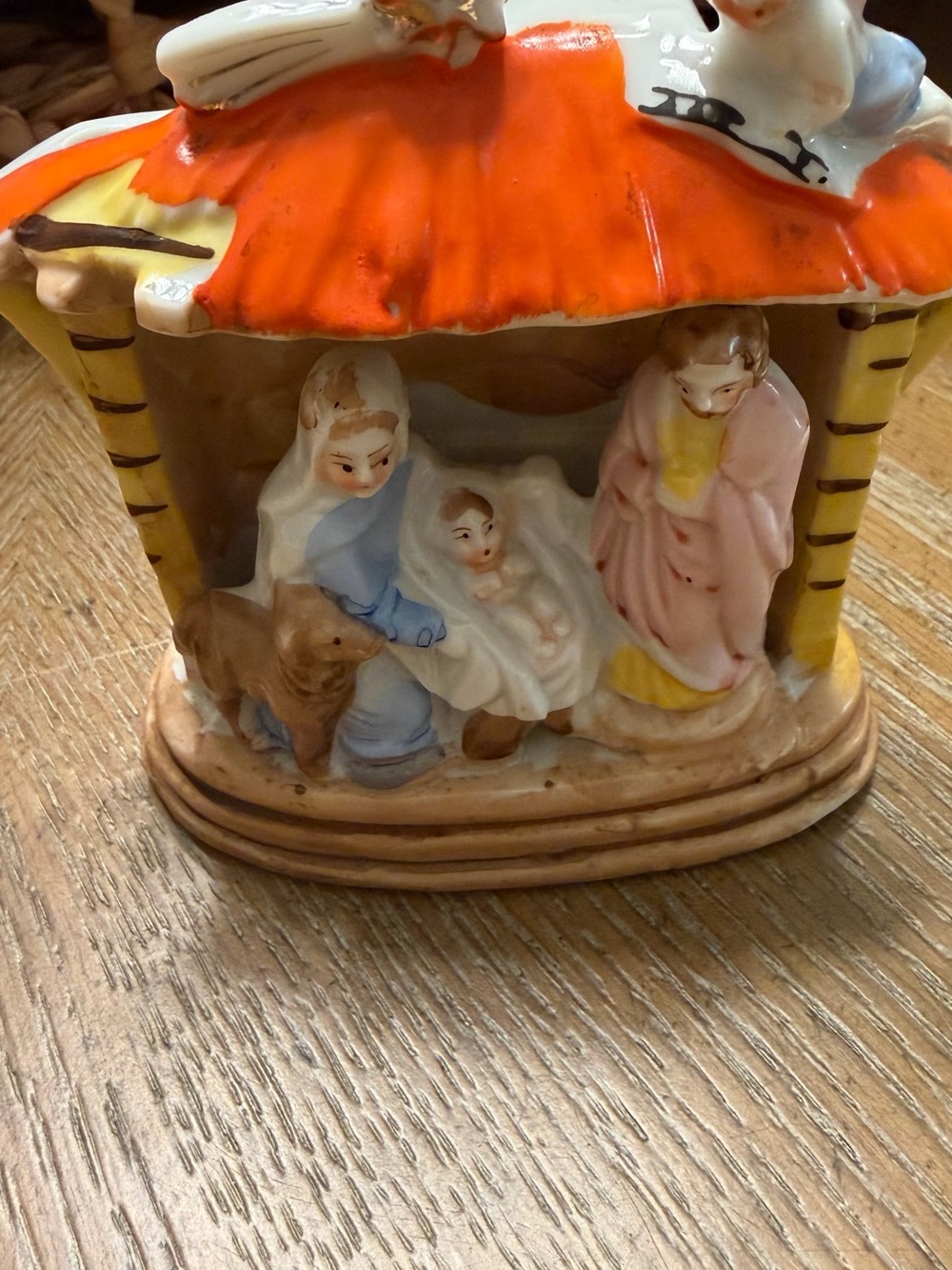 Hand-Painted Ceramic Nativity Scene with Orange Roof